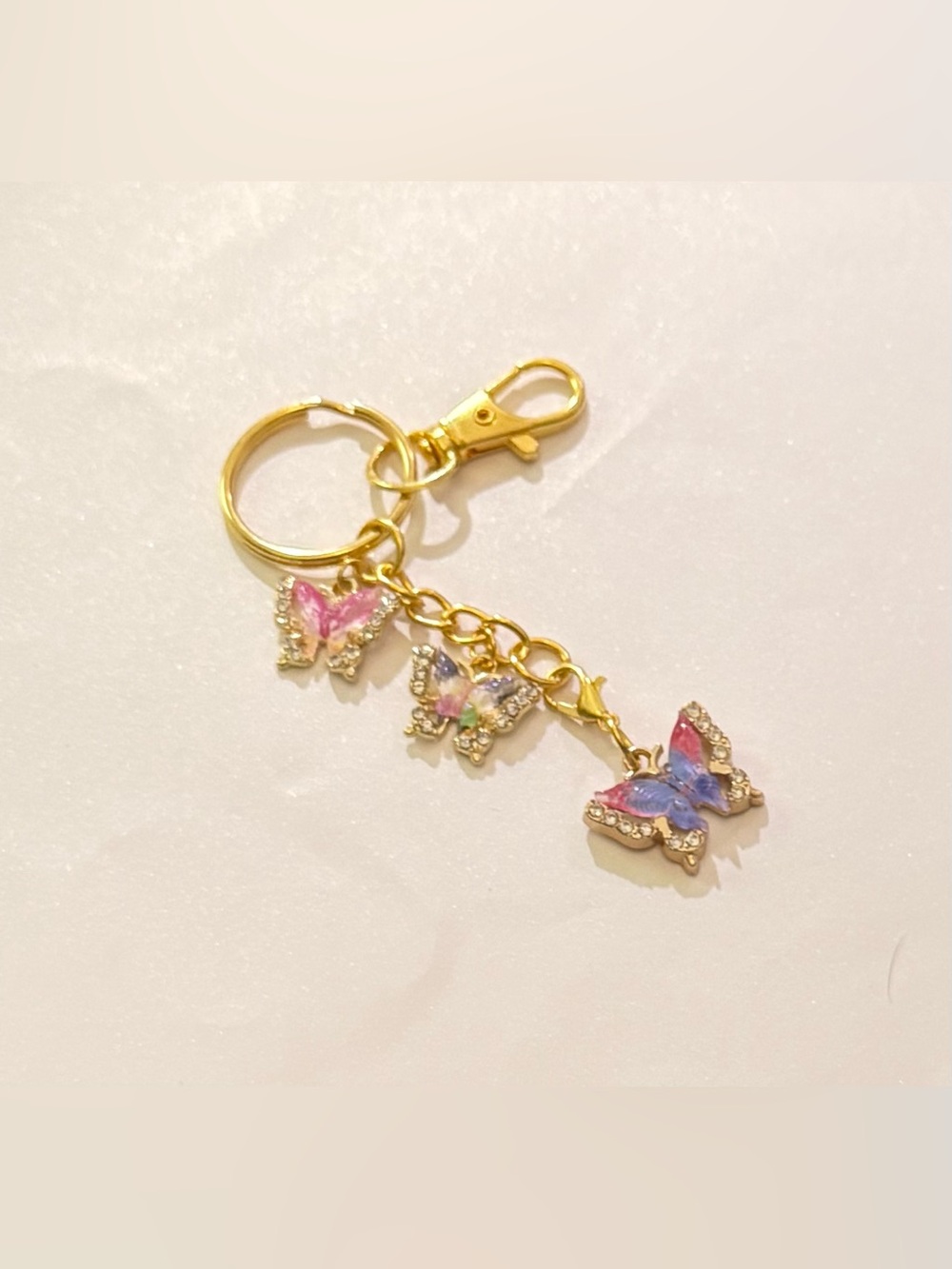 Handmade Gold-tone Butterfly Charm Keychain/ Bag Charm with Iridescent Accents